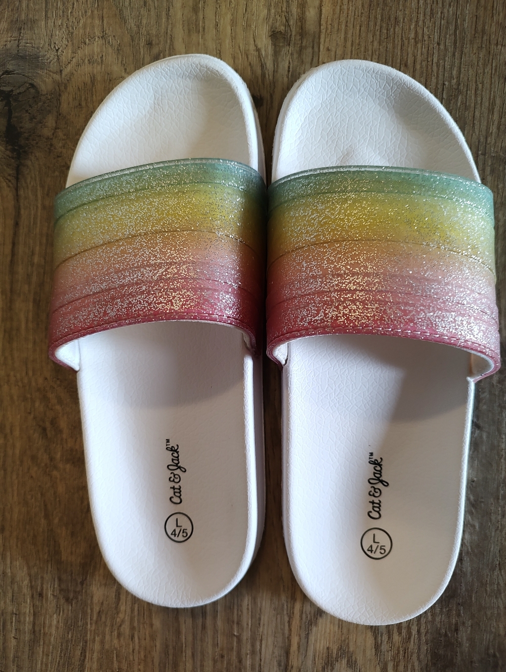 Cat & Jack Girl's Glitter Pastel Rainbow Slides